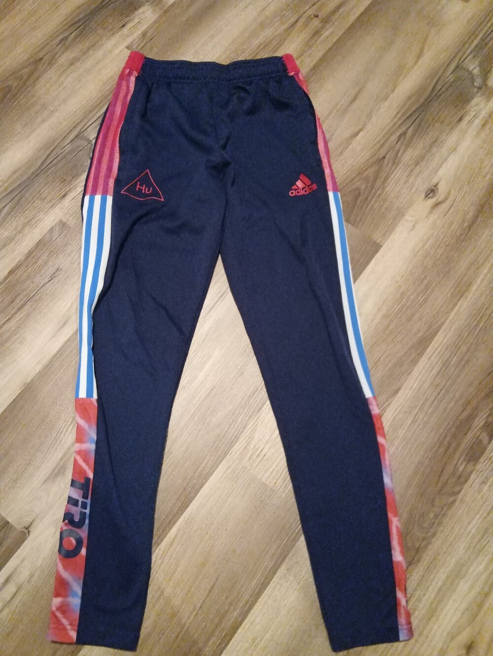 adidas Navy Blue Track Joggers with Pink & Light Blue Accents